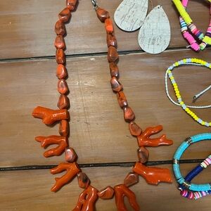Beachy jewelry lot, Bold Orange Coral Necklace, fun bracelets